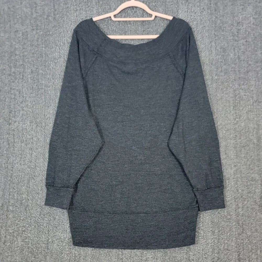 We the Free People Palisades Off The Shoulder Slouchy Thermal Top Womens L Gray